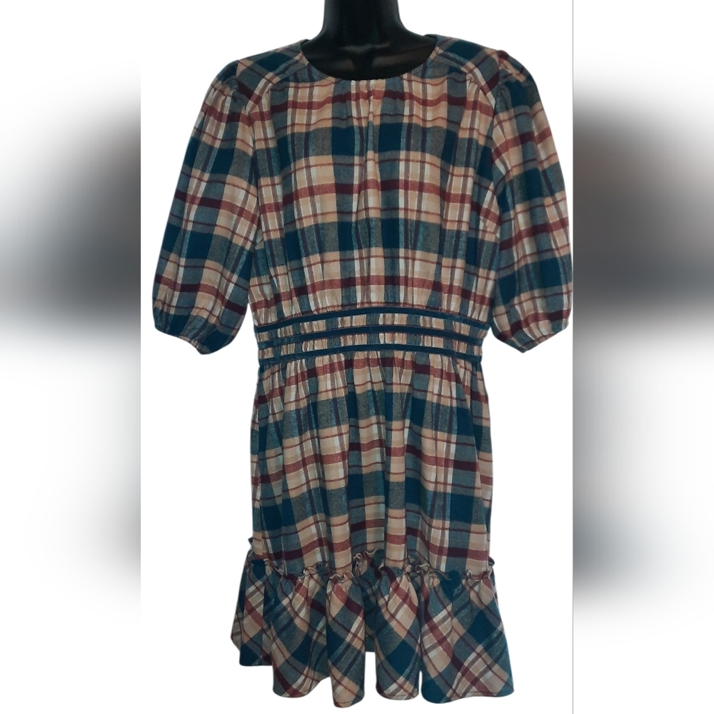 Umgee Plaid Midi Dress in Blue and Red